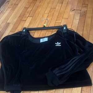 adidas cropped off shoulder velvet hoodie
